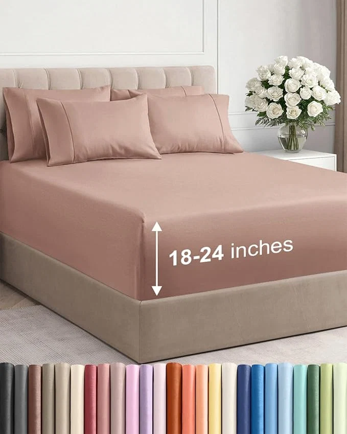 Outstanding Extra Deep King Sheet Set - 6 Piece Breathable and Cooling Sheets - Hotel Luxury Bedding for Women Men Kids amp Teens - Easy amp Secure Fit - Soft Wrinkle and Comfy - Extra Deep Pockets - Mauve Exclusive