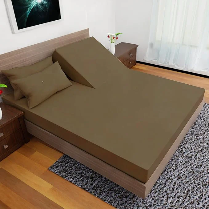 Refined Top Split King Sheets Sets for Adjustable Bed 4 Pcs Deep Pockets Double Brushed Microfiber Sheets 34 Inch Split Top Fitted Sheet 1 King Flat Sheet and 2 Pillowcases - Light Brown High-Grade