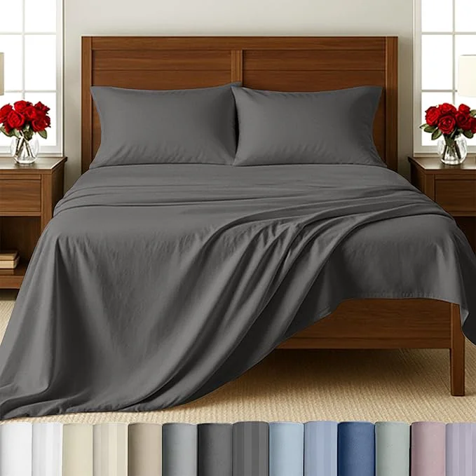 Traditional California Design Den Twin XL Cotton Sheets Set Soft Cotton Sheets Deep Pockets 500 Thread Count Sateen Bed Sheets Set Twin XL Sheets Dorm Essentials for Guys - Dark Grey Trusted