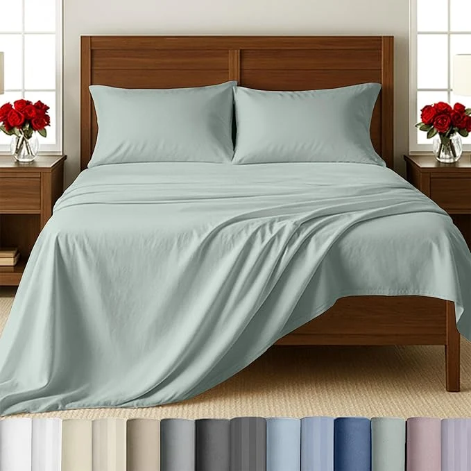 Trendy California Design Den Split King Bedsheets for Adjustable Bed Cotton Set 500 Thread Count Sateen Snug Fit Includes Twin-XL Fitted Sheets Bedding amp Pillowcases Split King Silver Sage Luxury
