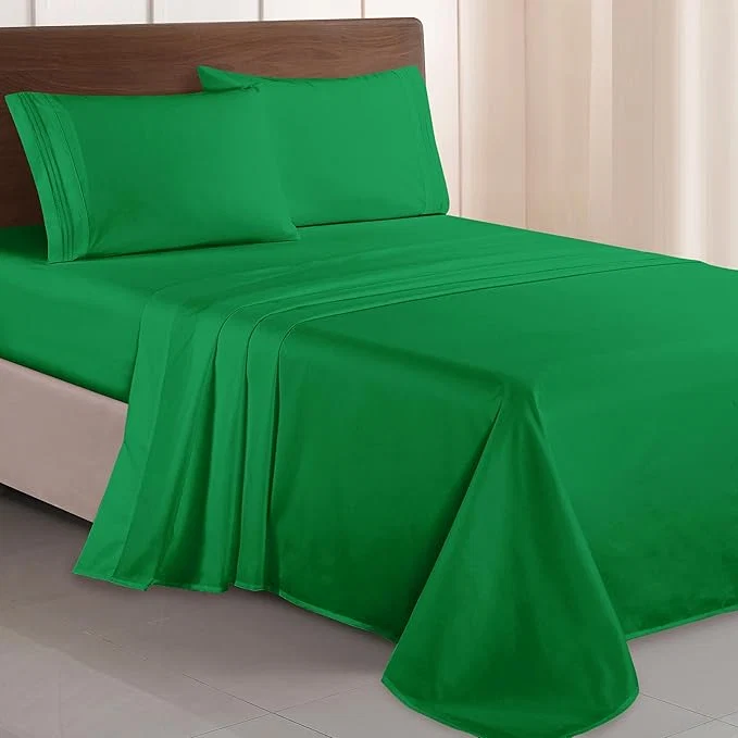 Innovative Elegant Comfort Luxurious 1500 Premium Hotel Quality Microfiber Three Line Embroidered Softest 4-Piece Bed Sheet Set Wrinkle and Fade Resistant Queen Emerald Green Carefully Designed