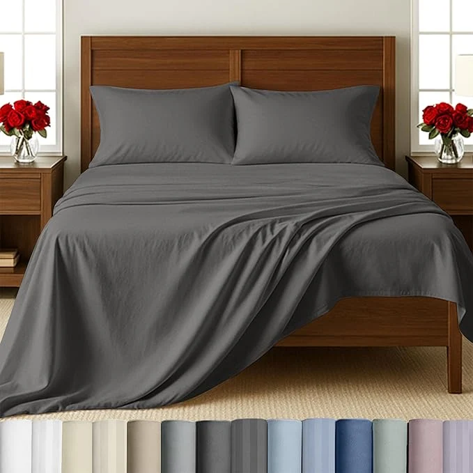 Prestigious California Design Den Sheet Set Split-King - 500 Thread Count Cotton Sateen Weave Breathable Sheet Set Luxury Sheets for Adjustable Bed Split King Cotton - Dark Grey Official