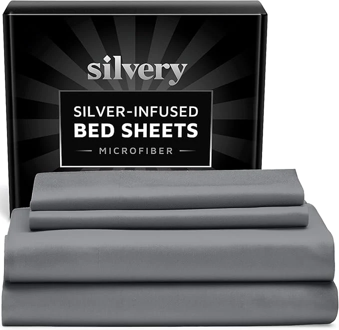 Unique Silvery Silver Infused Bed Sheets Set - Ultra-Soft Temperature-Regulating Fabric with Self-Cleaning Technology™ That Stays Fresh 3X Longer for Hygienic Sleep Top-Quality