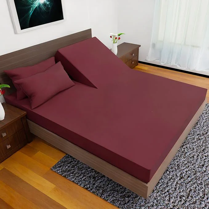 Dependable Top Split King Sheets Sets for Adjustable Bed 4 Pcs Deep Pockets Double Brushed Microfiber Sheets 34 Inch Split Top Fitted Sheet 1 King Flat Sheet and 2 Pillowcases - Burgundy High-Performance