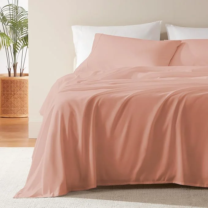 Sophisticated SLEEP ZONE Nanotex Super Soft Cooling Queen Bed Sheets Set 4 Piece - Easy Care Fitted Flat Sheet amp Pillowcase Sets - Wrinkle Fade Resistant Deep Pocket 16 quot Dull Pink Queen Exclusive