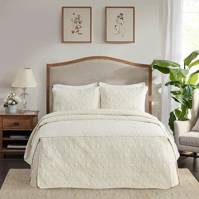 Reliable Madison Park Quebec Split Corner Quilted Bedspread Classic Traditional Design All Season Lightweight Bedding Set Matching Shams King Damask Quilted Cream 3 Piece Clean