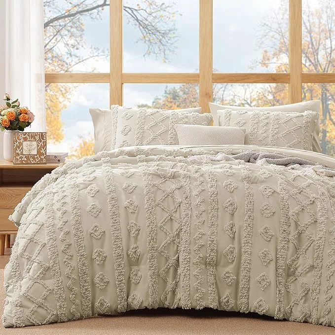 Safe WRENSONGE King Size Comforter Set with Sheets - 7 Pieces Beige Tufted Bed in a Bag King Shabby Chic Bedding Sets with 1 Comforter 2 Sheets 2 Pillowcases amp 2 Shams Healthy