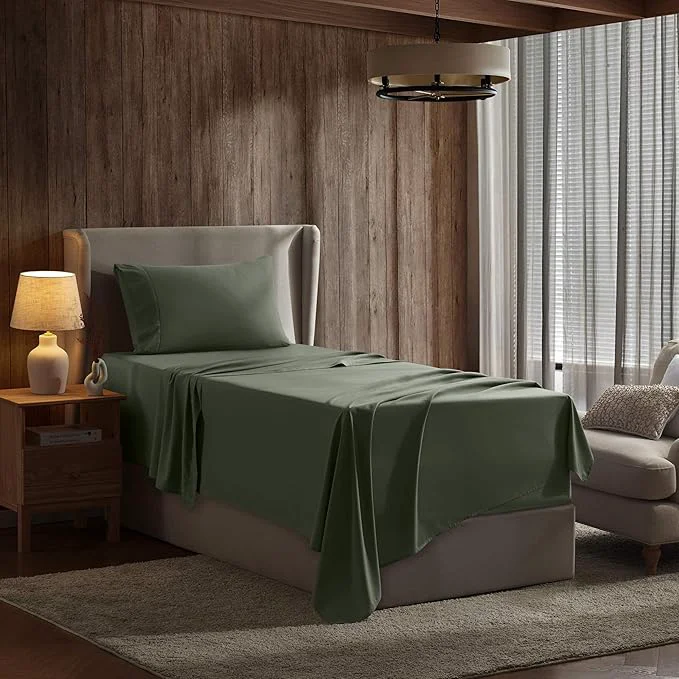 Trendy Nestl Twin XL Sheet Set - College Dorm Size - Luxury 1800 Ultra-Soft Microfiber Twin Extra Long Bed Sheets - Deep Pockets - Easy Fit - Extra Soft - 3 Piece Set Twin XL Olive Green Quality