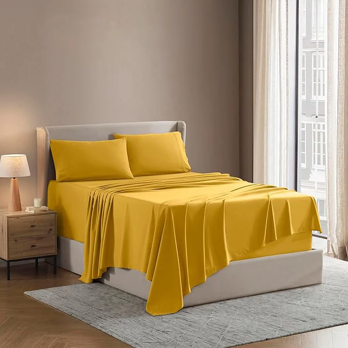 Long-Lasting Nestl Queen Sheet Set - Luxury 1800 Ultra-Soft Microfiber Bed Sheets - Double Brushed - Deep Pockets - Easy Fit - 4 Piece Set - Bedding Sheets amp Pillowcases Queen Yellow Certified