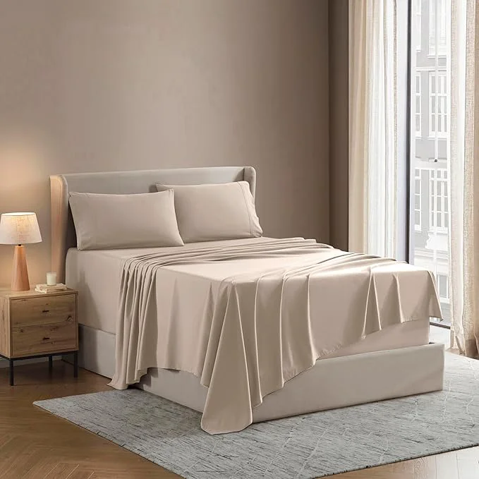 Superior Nestl Split King Sheet Set - 1800 Ultra-Soft Microfiber Bed Sheets - Double Brushed - Deep Pockets - Easy Fit - 5 Piece Set - Bed Sheets amp Pillowcases Split King Size Beige Cream High-Quality
