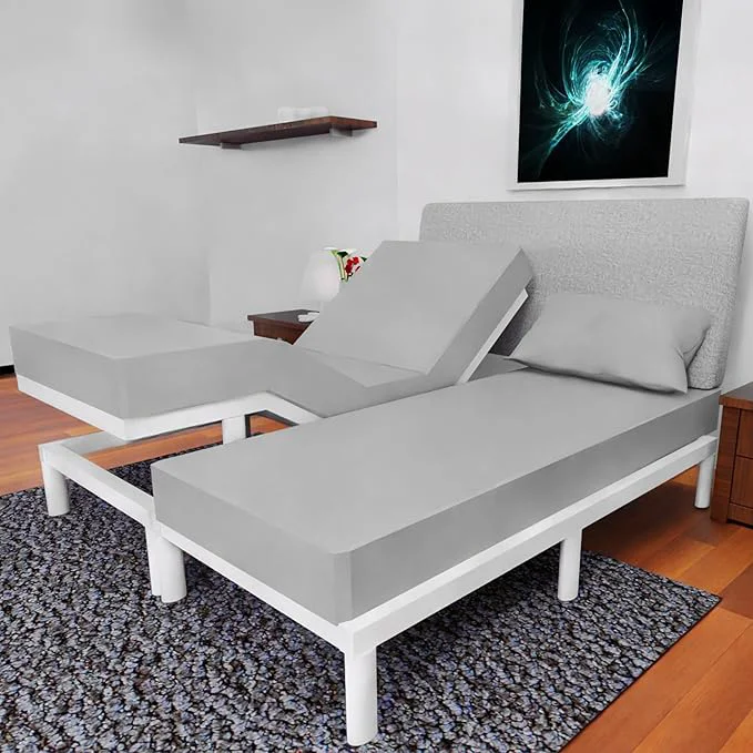 Modern Split Queen Sheets - 5 Pcs Set for Adjustable Bed - Soft Wrinkle-Resistant Silver Detailed