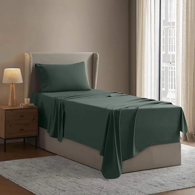 Classic Nestl Twin XL Sheet Set - College Dorm Size - Luxury 1800 Ultra-Soft Microfiber Twin Extra Long Bed Sheets - Deep Pockets - Easy Fit - Extra Soft - 3 Piece Set Twin XL Forest Green Certified