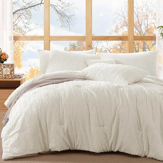 Advanced WRENSONGE Queen Comforter Set with Sheets - 7 Pieces White Tufted Bed in a Bag Queen Shabby Chic Bedding Sets with 1 Comforter 2 Sheets 2 Pillowcases amp 2 Shams Modern