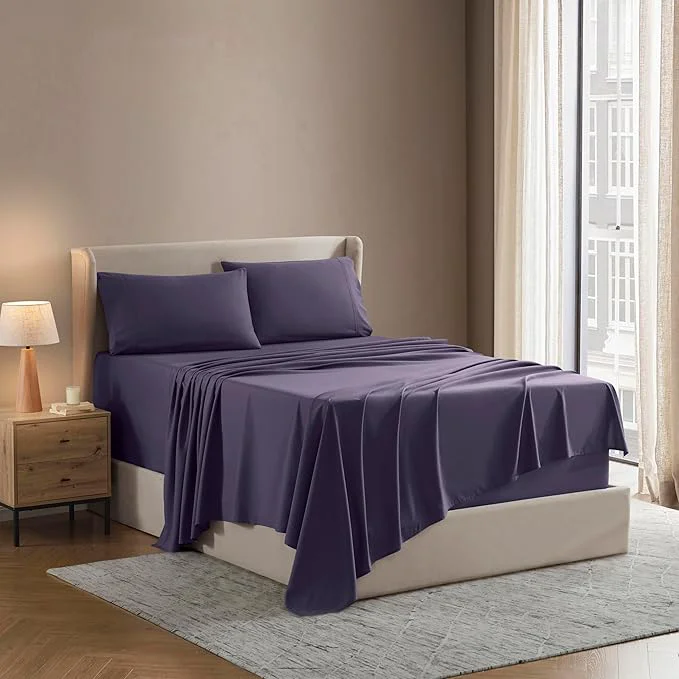 Lightweight Nestl Split King Sheet Set - 1800 Ultra-Soft Microfiber Bed Sheets - Double Brushed - Deep Pockets - Easy Fit - 5 Piece Set - Bed Sheets amp Pillowcases Split King Size Purple Authentic