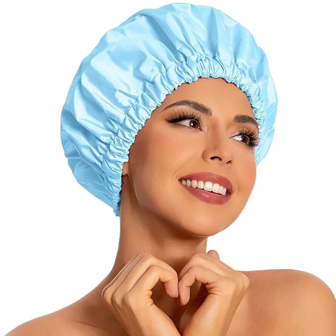 Fast Reusable Shower Cap for Women Large Waterproof Shower Bonnet Organic