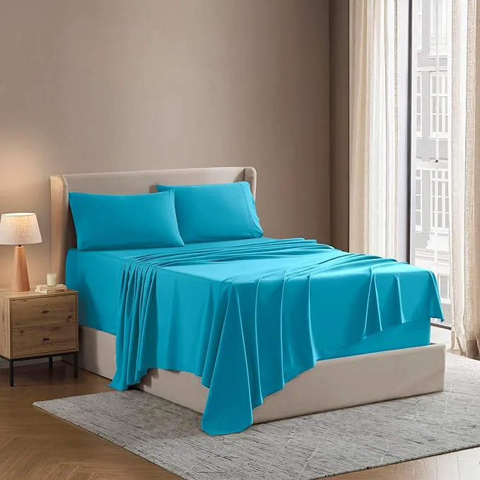World-Class Nestl Split King Sheet Set - 1800 Ultra-Soft Microfiber Bed Sheets - Double Brushed - Deep Pockets - Easy Fit - 5 Piece Set - Bed Sheets amp Pillowcases Split King Size Bright Blue Premium
