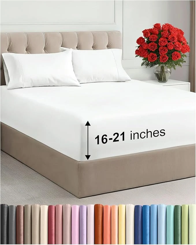 Healthy Extra Deep Pocket Full Size Sheet Set - 4 Piece Breathable amp Cooling Bed Sheets - Hotel Luxury Bedding with 16 to 21 inch Extra Deep Pockets - Ultra-Soft Fade amp Wrinkle Resistant - Oeko-Tex - White Elegant