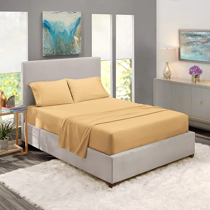 Lightweight Nestl Split King Sheet Set - 1800 Ultra-Soft Microfiber Bed Sheets - Double Brushed - Deep Pockets - Easy Fit - 5 Piece Set - Bed Sheets amp Pillowcases Split King Size Camel Gold Reliable