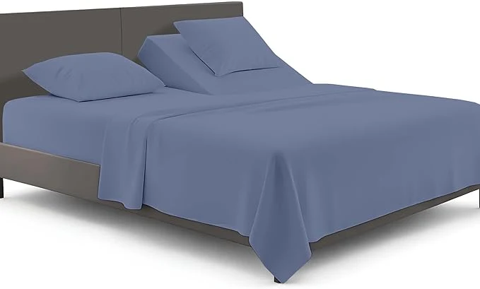Pure Adjustable Split Head Flex Top Cal King 28 quot Microfiber Sheet Set – Ultra Soft Cooling amp Deep Pocket 15 Fitted 4-Piece Breathable amp Durable Bedding Set for Split Cal King Beds -Mediterranean Blue Natural