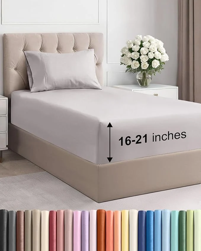 Top-Quality Extra Deep Pocket Twin Size Sheet Set - 3 Piece Breathable amp Cooling Bed Sheets - Hotel Luxury Bedding with 16 to 21 inch Extra Deep Pockets - Soft Fade and Wrinkle Resistant - Oeko-Tex - Light Grey Artisan