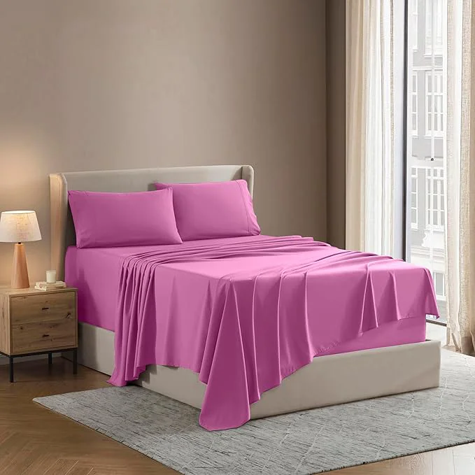 Minimalist Nestl Short Queen Sheet Set - 1800 Ultra-Soft Microfiber - Double Brushed - Deep Pockets - Easy Fit - 4 Piece Set - Bed Sheets Short Queen Light Pink Genuine