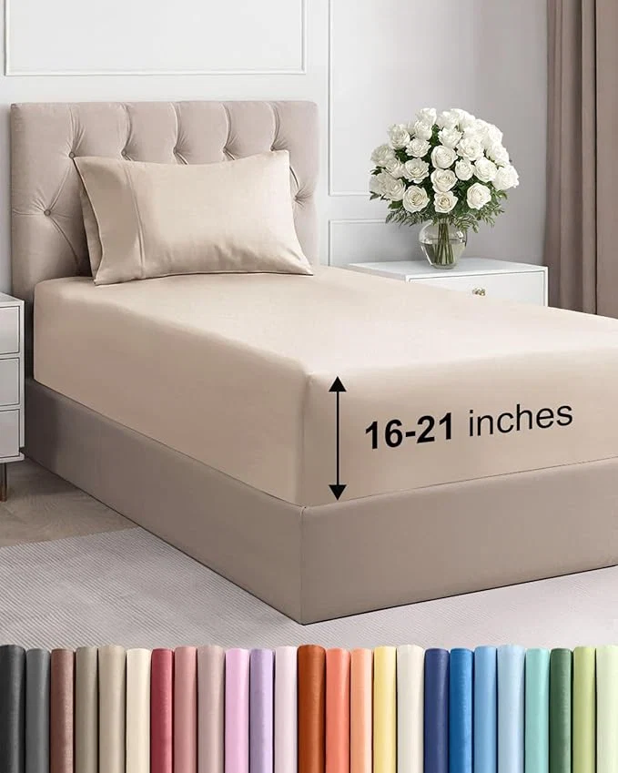 Specialty Extra Deep Pocket Twin Size Sheet Set - 3 Piece Breathable amp Cooling Bed Sheets - Hotel Luxury Bedding with 16 to 21 inch Extra Deep Pockets - Ultra-Soft Fade amp Wrinkle Resistant - Oeko-Tex - Wheat Sophisticated