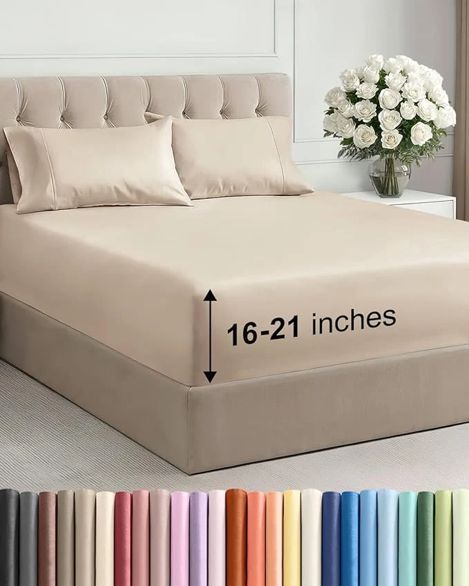Extra Deep Pocket King Size Sheet Set - 4 Piece Breathable amp Cooling Bed Sheets - Hotel Luxury Bedding with 16 to 21 inch Extra Deep Pockets - Ultra-Soft Fade amp Wrinkle Resistant - Oeko-Tex - Wheat Outstanding