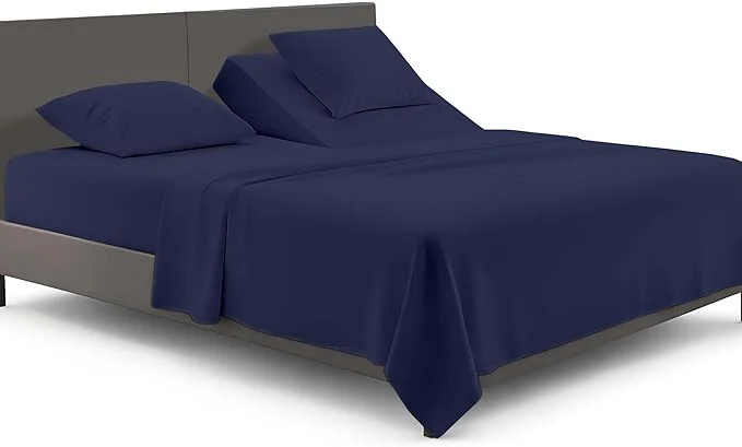 Traditional SGI bedding 36 quot King Split Top Flex Head Sheet Set 1800 Threads Flex Top Sheet for Adjustable Bed 4 Piece Sheet Set 15 quot Deep Pocket for Sleep Number Bed - Navy Blue Advanced
