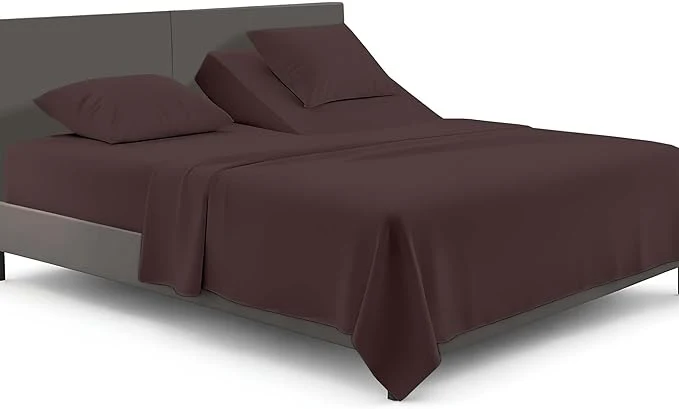 Official SGI bedding 36 quot King Split Top Flex Head Sheet Set 1800 Threads Flex Top Sheet for Adjustable Bed 4 Piece Sheet Set 15 quot Deep Pocket for Sleep Number Bed - Chocolate Exclusive