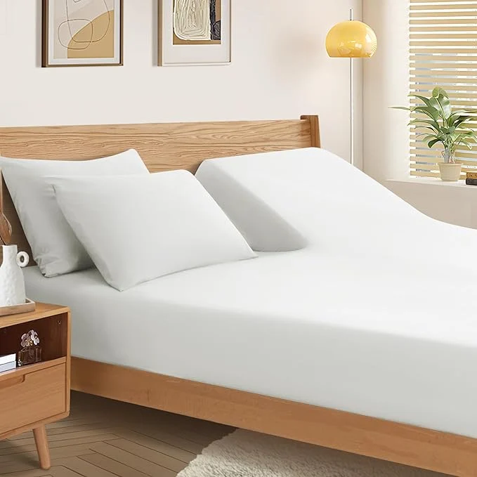 Pure SiinvdaBZX Split Top King Fitted Sheet Only for Adjustable Bed Ultra-Soft Microfiber 34 Inch Top Split Head Sheets Half Split King Bottom Sheet Fits 14 quot -16 quot Deep Pocket White Long-Lasting