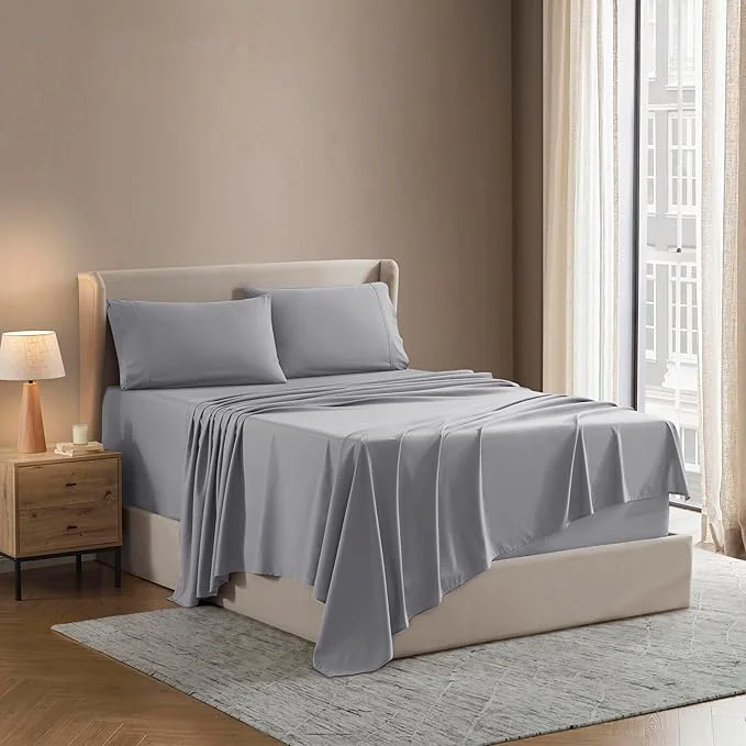 Elite Nestl Queen Sheet Set - Luxury 1800 Ultra-Soft Microfiber Bed Sheets - Double Brushed - Deep Pockets - Easy Fit - 4 Piece Set - Bedding Sheets amp Pillowcases Queen Grey Genuine