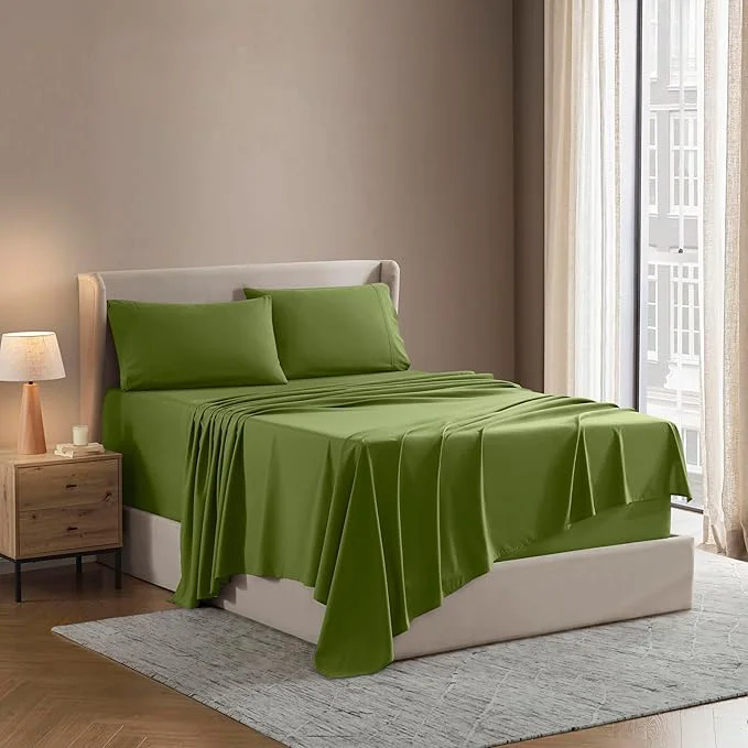 Innovative Nestl Split King Sheet Set - 1800 Ultra-Soft Microfiber Bed Sheets - Double Brushed - Deep Pockets - Easy Fit - 5 Piece Set - Bed Sheets amp Pillowcases Split King Size Calla Green Carefully Designed