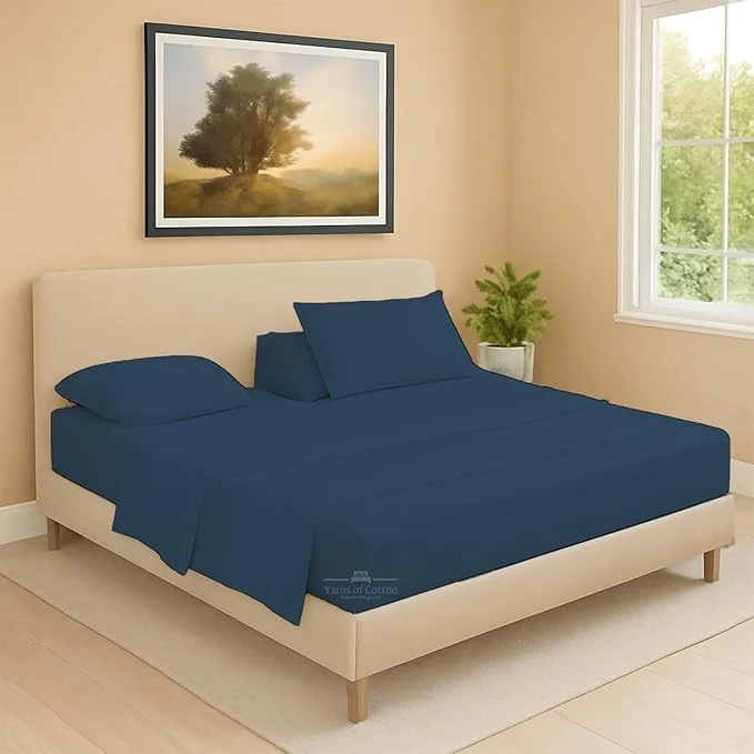 Certified Split Head Flex 1 Qty Fitted Sheet for Adjustable Bed Cal King 36 quot Split Down from The Top Egyptian Cotton 600 Thread Count 18 quot Deep Pocket Super Soft Wrinkle Medium Blue Fine