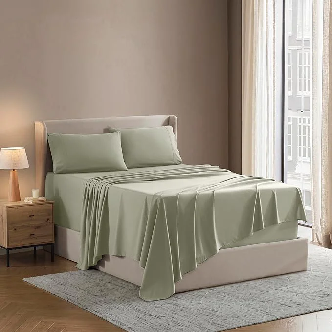 Smart Nestl California King Sheet Set - 1800 Ultra-Soft Microfiber Cal King Bed Sheets - Double Brushed - Deep Pockets - Easy Fit - 4 Piece Set - Bed Sheets California King Light Green Expertly Made
