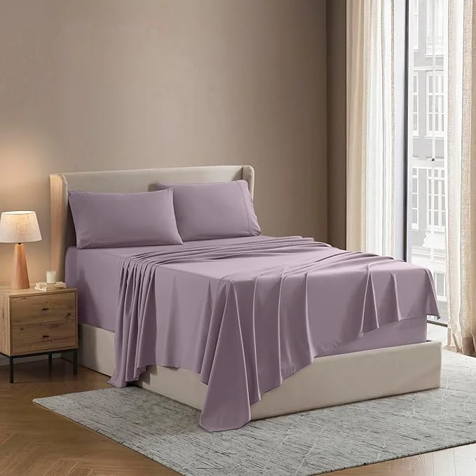 Classic Nestl Split King Sheet Set - 1800 Ultra-Soft Microfiber Bed Sheets - Double Brushed - Deep Pockets - Easy Fit - 5 Piece Set - Bed Sheets amp Pillowcases Split King Grayish Purple Environmentally Friendly