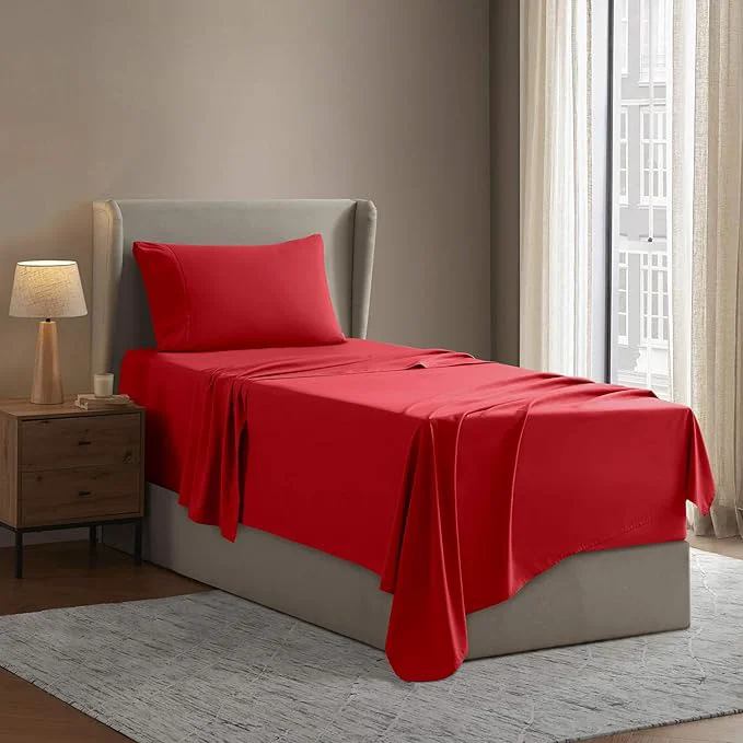 Trendy Nestl Twin Sheet Set - 1800 Ultra-Soft Microfiber Twin Bed Sheets - Double Brushed - Deep Pockets - Easy Fit - Extra Soft - 3 Piece Set - Bedding Sheets amp Pillowcases Twin Red Exceptional