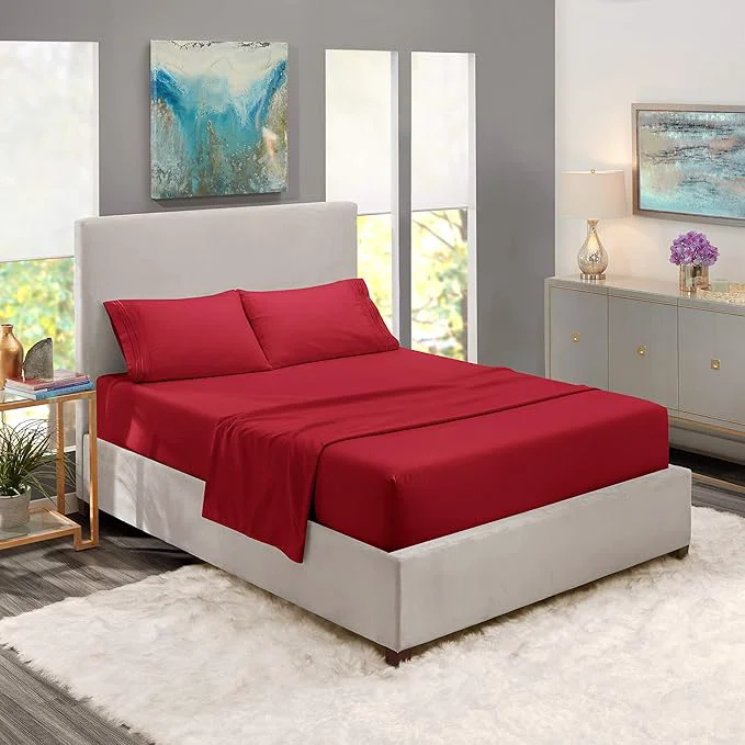 Convenient Nestl Full XL Sheet Set - Luxury 1800 Ultra-Soft Microfiber Full Extra Long Bed Sheets - Double Brushed - Deep Pockets - Easy Fit - 4 Piece Set - Bedding Sheets amp Pillowcases Full XL Burgundy Red World-Class