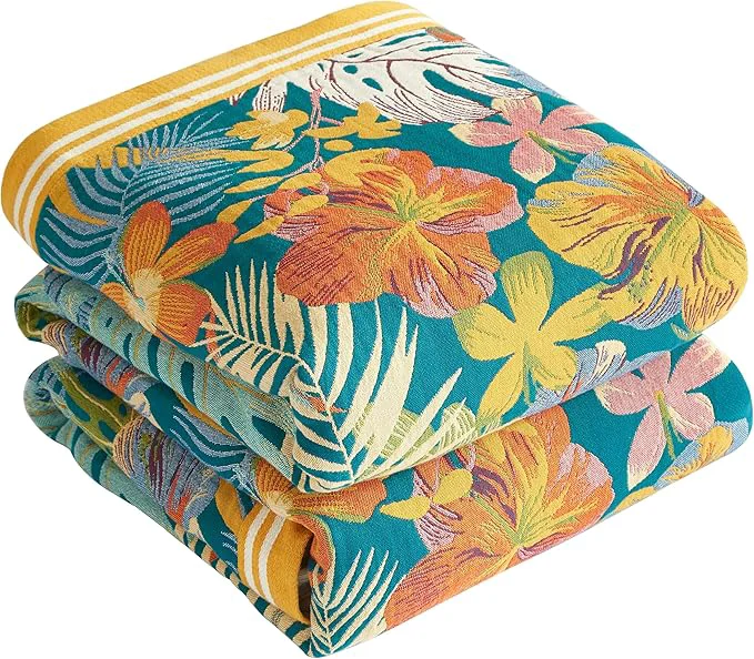 Traditional Boho Throw Blanket for Bed 80 x90 Cotton Woven Blanket for Couch Sofa Ultra Soft 4-Layer Muslin Quilt with Floral Printed Farmhouse Bed Blanket Cover for Living Room Decor Official