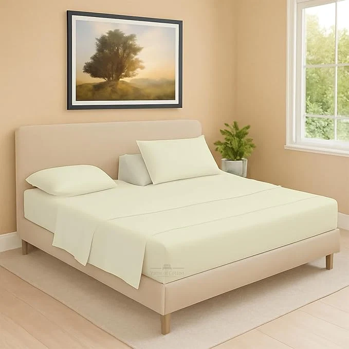 Genuine Split Head Flex 2 Qty Fitted Sheet for Adjustable Bed Cal King 32 quot Split Down from The Top Egyptian Cotton 600 Thread Count 18 quot Deep Pocket Super Soft Wrinkle Ivory World-Class