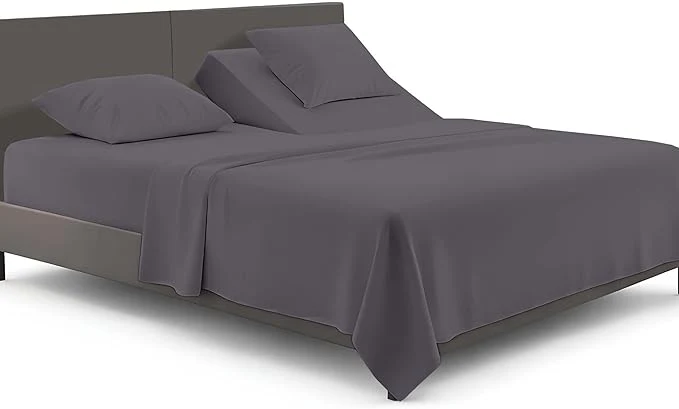 Elite SGI bedding 28 quot King Split Top Flex Head Sheet Set 1800 Threads Flex Top Sheet for Adjustable Bed 4 Piece Sheet Set 15 quot Deep Pocket for Sleep Number Bed - Dark Gray Clean