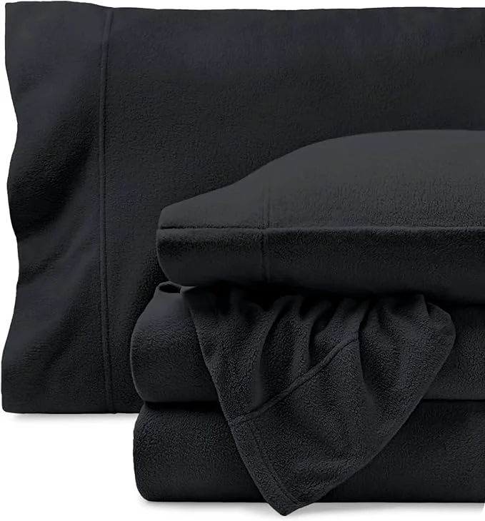 Trusted Bare Home Super Soft Fleece Sheet Set - Full Size - Extra Plush Polar Fleece No-Pilling Bed Sheets - All Season Cozy Warmth Full Black Original