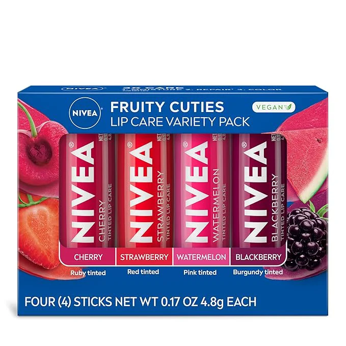 Flexible NIVEA Lip Care Fruity Tinted Lip Balm Variety Pack Strawberry 3-in-1 Moisture Relaxed