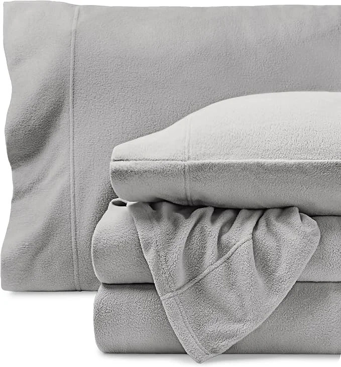 Classic Bare Home Super Soft Fleece Sheet Set - Split King Size - Extra Plush Polar Fleece No-Pilling Bed Sheets - All Season Cozy Warmth Split King Light Grey Trusted