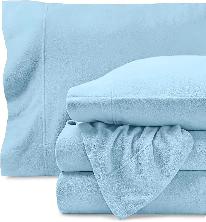 Fast Bare Home Super Soft Fleece Sheet Set - Twin Size - Extra Plush Polar Fleece No-Pilling Bed Sheets - All Season Cozy Warmth Twin Light Blue Exclusive