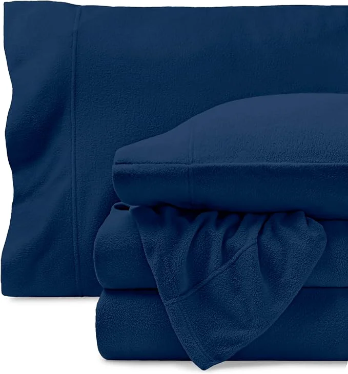 High-End Bare Home Super Soft Fleece Sheet Set - Twin Size - Extra Plush Polar Fleece No-Pilling Bed Sheets - All Season Cozy Warmth Twin Dark Blue Original