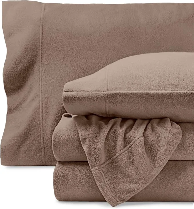 Flexible Bare Home Super Soft Fleece Sheet Set - Twin Extra Long Size - Extra Plush Polar Fleece No-Pilling Bed Sheets - All Season Cozy Warmth Twin XL Taupe Detailed