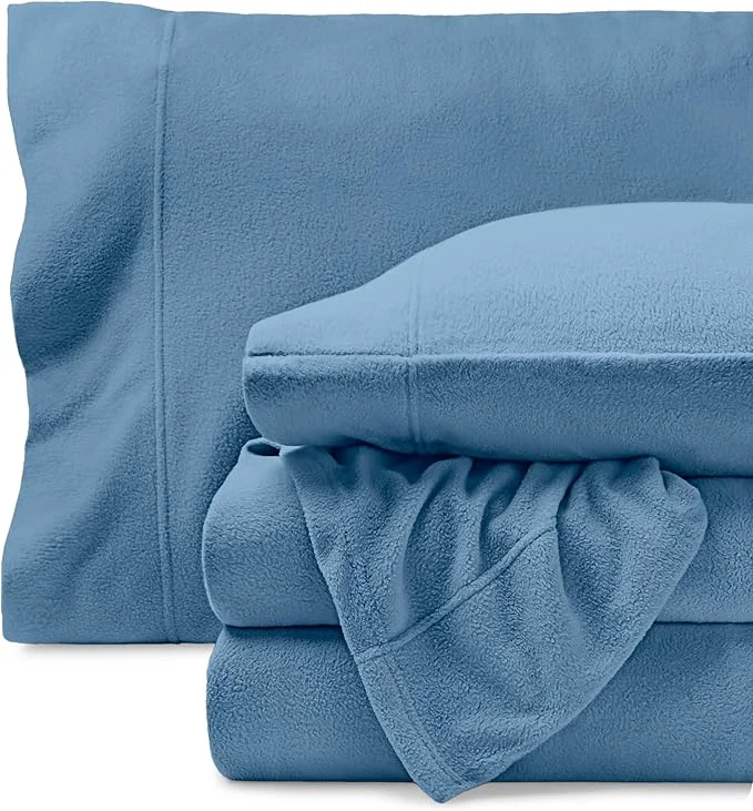 Solid Bare Home Super Soft Fleece Sheet Set - King Size - Extra Plush Polar Fleece No-Pilling Bed Sheets - All Season Cozy Warmth King Coronet Blue Convenient