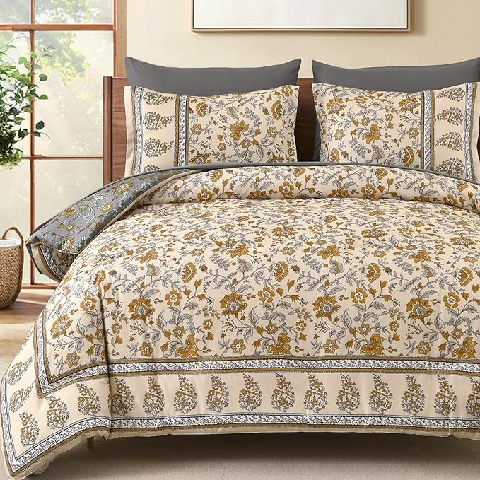 Optimized Dinjoy Comforter Set King Size Boho Reversible Beige Bedding Paisley Floral 7 Piece Bed in a Bag Soft Lightweight Bohemain Comforters with Sheet Sets for All Season Trusted