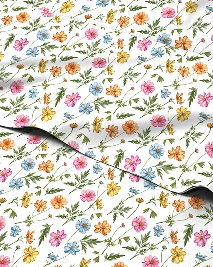 Artisan Floral Sheets - Flower Print Bed Sheet Set - 1 Flat 1 Fitted amp 2 Pillowcases w Deep Pockets - Comfy Wrinkle amp Fade - Boho Botanical Bedding - Soft Breathable and Cooling - Cal King Size Set Powerful