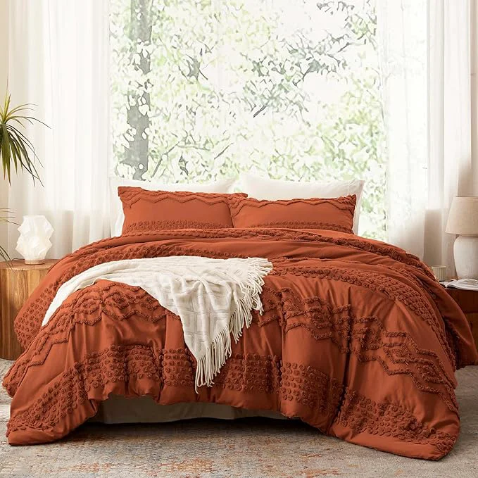 Clean Luxudecor Terracotta Boho Tufted Comforter Set Queen Size 3 Pieces Boho Shabby Chic Comforter Farmhouse Embroidery Bedding Set Soft Comforter for All Seasons Terracotta 90 39 39 x90 39 39 Original